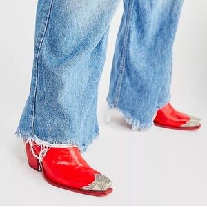 Free People “Brayden” Red Western Ankle Boots